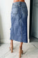 Sail Blue Dearlove Irregular Distressed Bottom Denim Midi Skirt