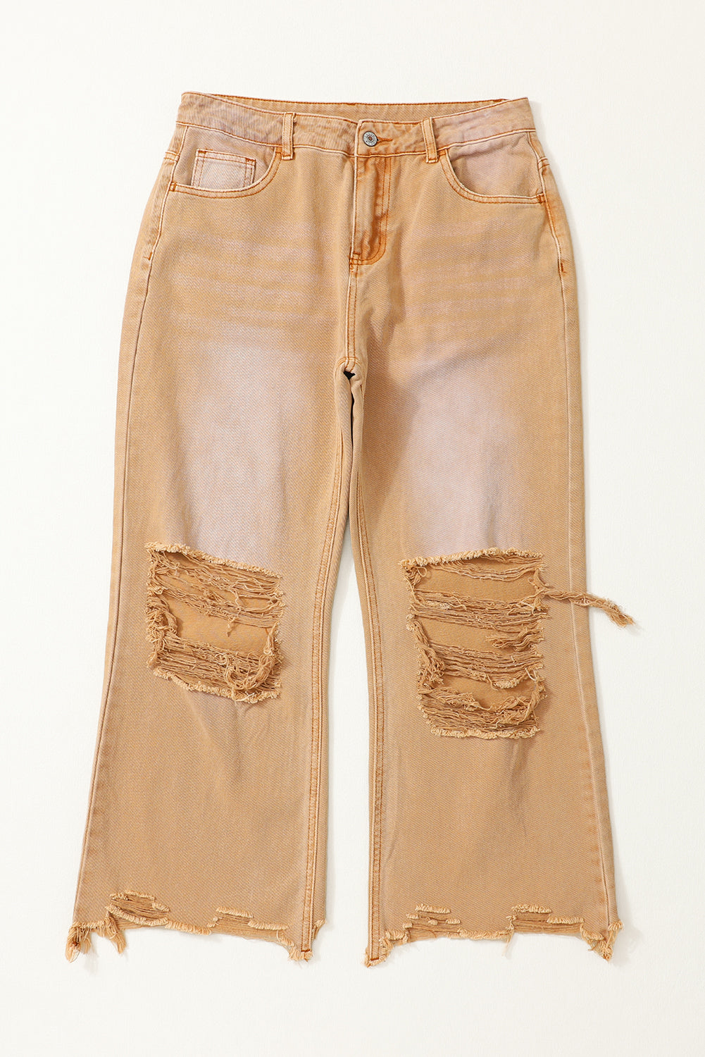 Brown Distressed High Waist Cropped Flare Jeans