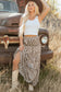 Brown Western Floral Print Ruffled Hem High Waist Loose Maxi Skirt