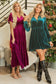 Evergreen Velvet Short Sleeve Shirred Waist Tiered Maxi Dress