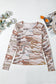 Western Fashion Camouflage Print Mesh Long Sleeve Top
