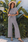 Smoke Gray Solid Corded Knit Short Sleeve T Shirt and Wide Leg Pants Set