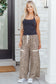 Khaki Animal Print Wide Leg Terry Knit Pants