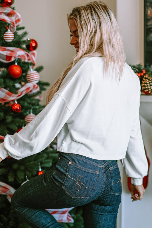 Bright White Game Day Notched Neck Sweatshirt