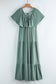 Textured V Neck Flutter Sleeve Ruffled Maxi Dress