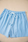 Mint Green V Neck Drop Shoulder Tee and Patchwork Drawstring Shorts Set