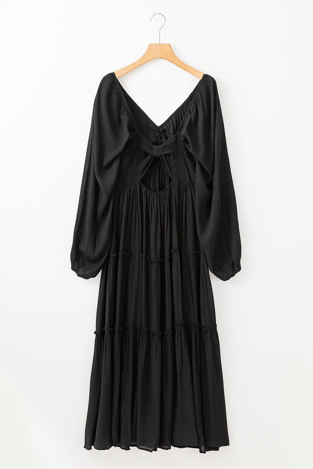 Black V Neck Frill Tiered Maxi Dress