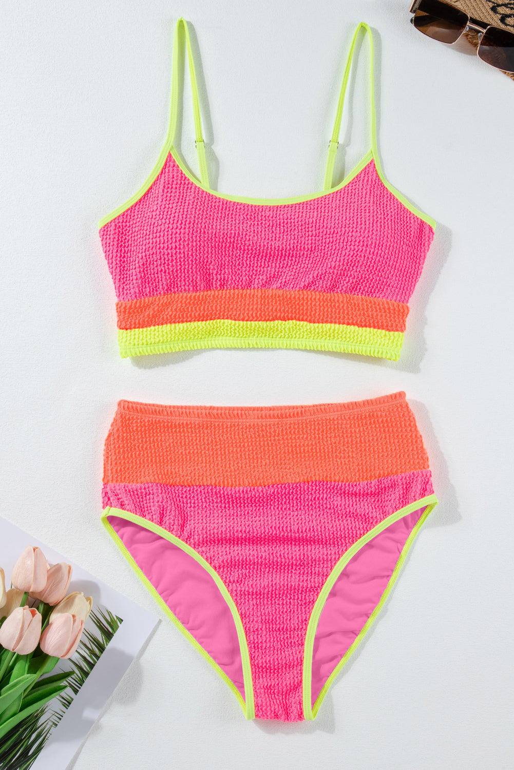 Burgundy Color Block High Waisted Sexy Bikini Set