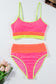 Burgundy Color Block High Waisted Sexy Bikini Set