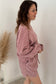 Dark Brown Solid Color Textured Knit Drop Shoulder Pullover Drawstring Shorts Set