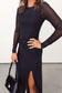 Black Sheer Mesh Long Sleeve Twisted Knot Side Slit Midi Dress