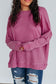 Dark Grey Waffle Knit Patchwork Long Sleeve Loose Top