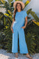 Smoke Gray Solid Corded Knit Short Sleeve T Shirt and Wide Leg Pants Set