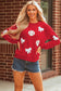 Red Sequin Baseball Bow Patched Pattern Game Day Pullover Sweatshirt