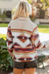 Multicolour Western Aztec Striped Patchwork Double Flap Pocket Raw Hem Shacket