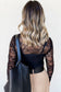 Black Lace Crochet Mesh Patched Slim Fit Long Sleeve Top