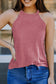 Pink Solid Color Crew Neck Tank Top