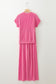 Smoke Gray Solid Corded Knit Short Sleeve T Shirt and Wide Leg Pants Set