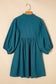 Blue Corduroy Snap Buttons Empire Waist Bracelet Sleeve Dress