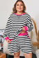 Black Stripe Color Block Edge Pullover and Shorts PLus Size Set