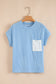 Corded Knit Color Block Pocketed Crew Neck T Shirt