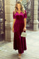 Evergreen Velvet Short Sleeve Shirred Waist Tiered Maxi Dress