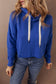 Black Solid Drop Shoulder Drawstring Cropped Hoodie