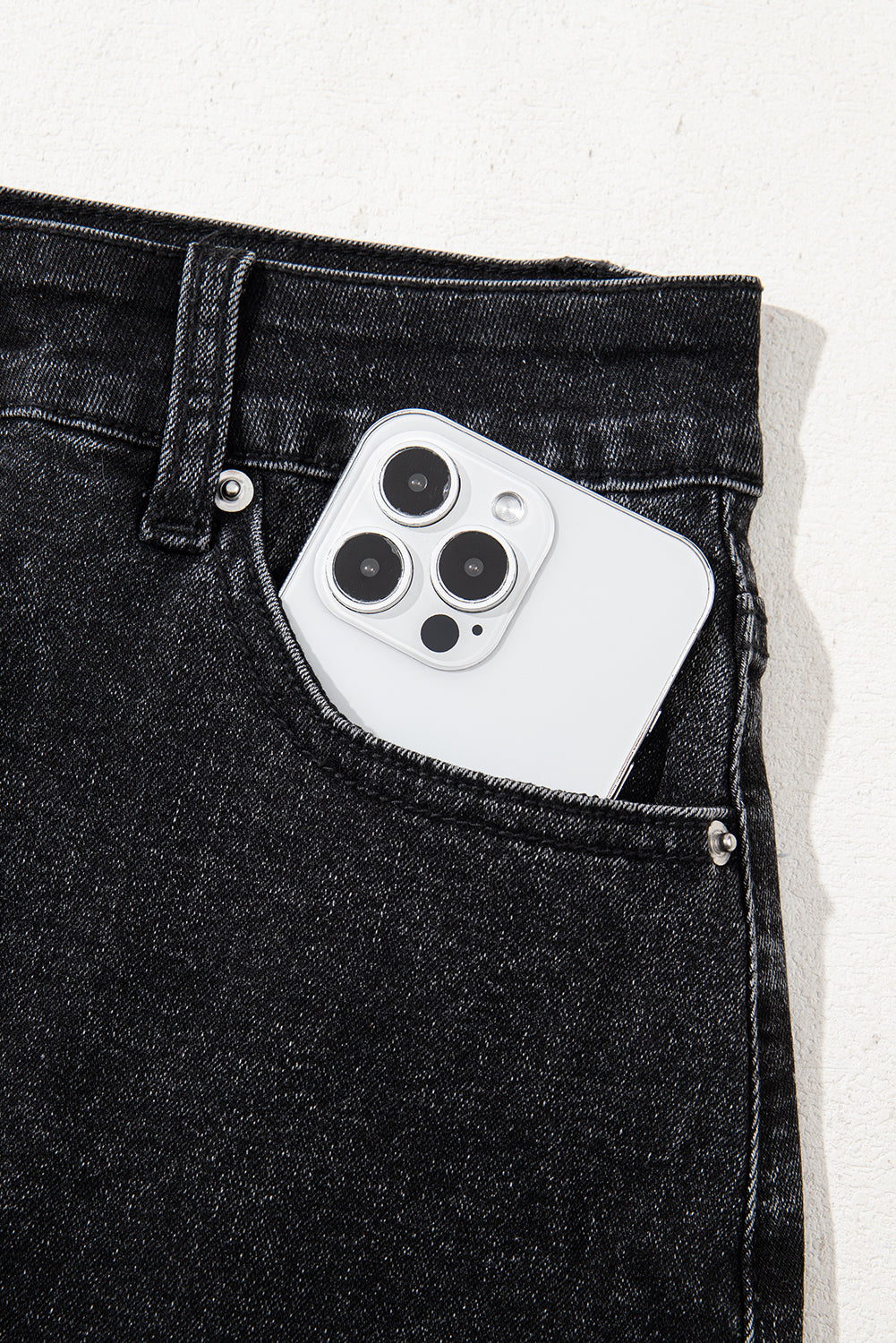 Carbon Grey Mineral Wash Ripped Raw Hem Denim Mini Skirt