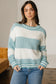 Khaki Two Tone Striped Patchwork Drop Shoulder Loose Sweater