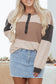 Jet Stream Color Block Waffled Patchwork Loose Henley Top