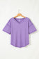 Purple Exposed Seam Half Sleeve Knitted V Neck Textured Top