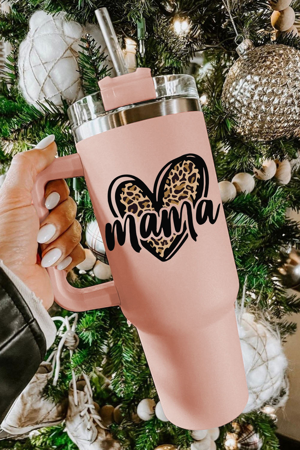 Pink MAMA Leopard Heart Stainless Steel Insulated Cup