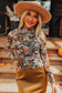 Brown Floral Long Sleeve High Neck Sheath Mesh Blouse