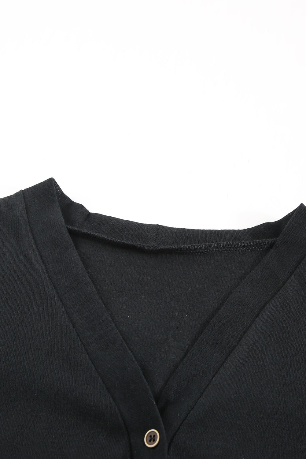 Black Solid Color Open-Front Buttons Cardigan