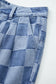 Dusk Blue Checkered Denim Wide Leg Jeans