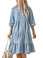 Sky Blue Ruffled Denim Full Buttoned Midi Dress