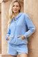 Navy Blue Button Drawstring Hooded Pullover and Casual Short Set