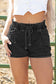 Black Drawstring High Waist Casual Denim Shorts with Pockets