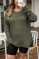 Moss Green Plus Size Textured Knit Long Sleeve Top