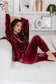 Red Solid Velvet Two Piece Lounge Set