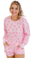 Pink Valentine Heart Shape Print Long Sleeve Top Shorts Lounge Set