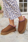Chestnut Suede Contrast Print Round Toe Plush Lined Flats
