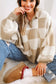 Light French Beige Checkered Pattern Polo Collar Loose Sweater