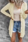 Beige Solid Color Open-Front Button Cardigan