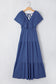 Textured V Neck Flutter Sleeve Ruffled Maxi Dress