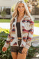 Multicolour Western Aztec Striped Patchwork Double Flap Pocket Raw Hem Shacket
