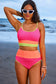 Burgundy Color Block High Waisted Sexy Bikini Set