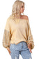 Apricot Sequin Sleeve Open Back Waffle Knit Top