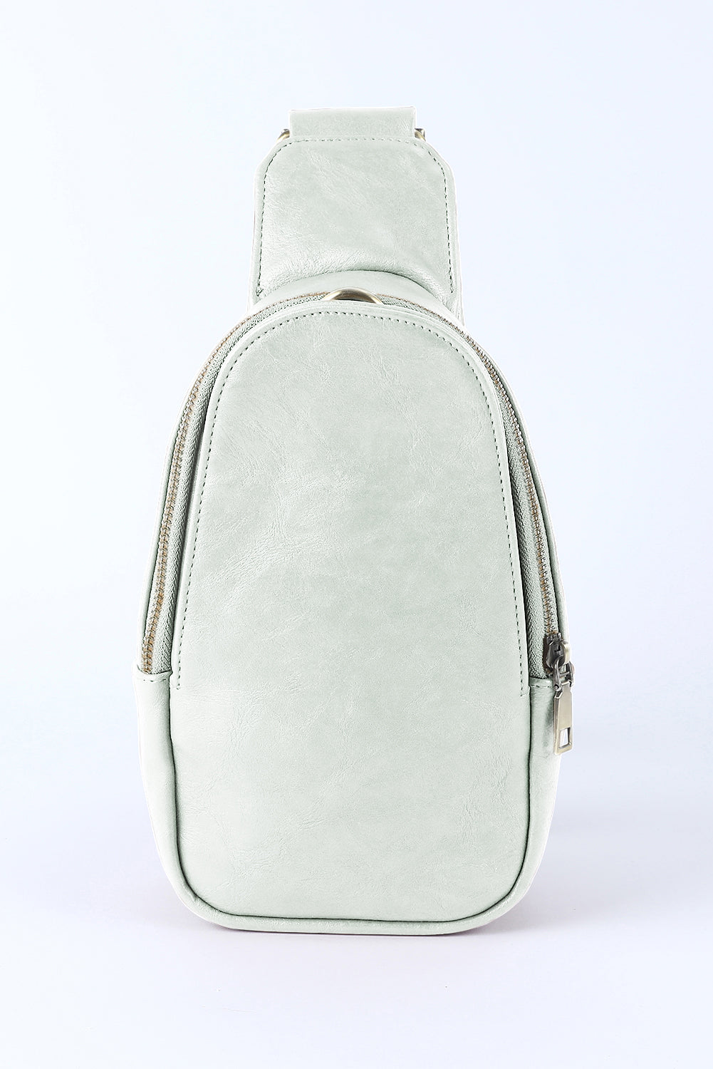 Gray Faux Leather Zipped Crossbody Chest Bag