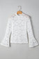 White Lace Crochet Bell Sleeve Mock Neck Blouse